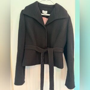 LOFT Black Cropped Jacket with Wide Collar and Belt Size 8